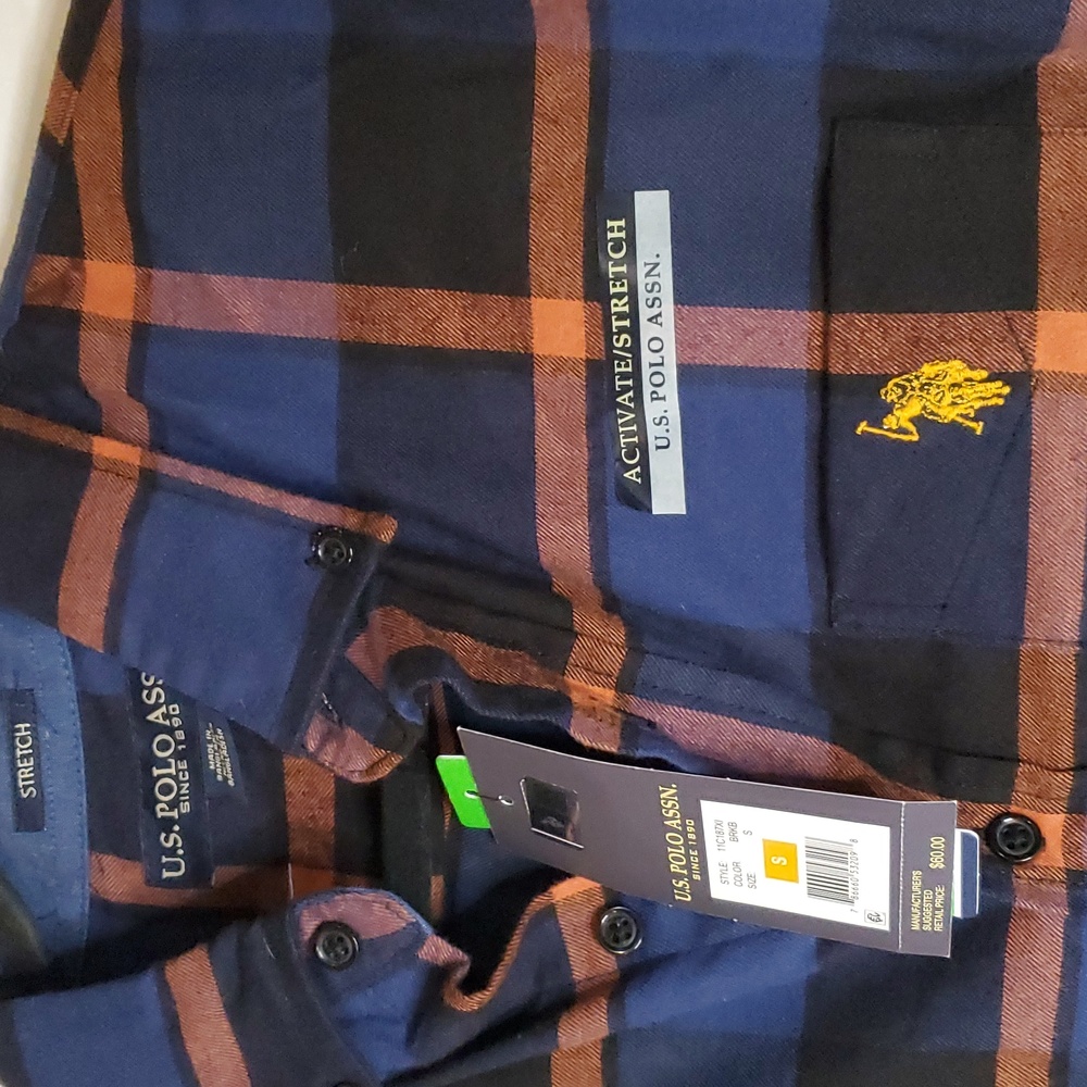 U.S. Polo Assn. Flannel Long Sleeve Button Down Shirt Mens Small Fall Colors NWT - Picture 3 of 7